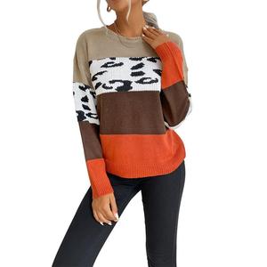 Nuovo Maglione Invernale da Donna con Stampa <span class=keywords><strong>Leopardata</strong></span> e Inserti Lavorati a <span class=keywords><strong>Maglia</strong></span>, Taglie Grandi - Product Image 1