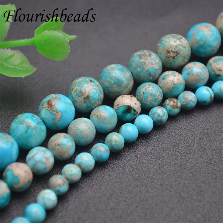 Groothandel Natuursteen Diverse Maat 4Mm 6Mm 8Mm Blauw Turquoise Indruk Jaspis Steen Losse Kralen Voor Sieraden Maken