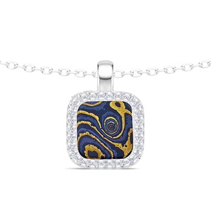Original Lacquerware Environmental Friendly Blue Marbled Natural Art Zircon 925 Silver Rhinoceros Horn Xipi Lacquer Necklace