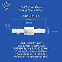 ZDVseal PVDF de qualité alimentaire PP clapet anti-retour à ressort SUS316 raccords de robinet à tournant sphérique tuyau connecter Mini clapet anti-retour en plastique 1/8 "3/16" 1/4"