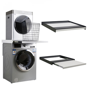 Support <span class=keywords><strong>de</strong></span> raccordement métallique pour lave-linge et sèche-linge, kit d'empilage avec cadre intermédiaire en acier et étagère porte-serviettes - Product Image 1