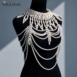 YouLaPan VG39 Neue Handgefertigte Vollperlen-Körperkette für Miss Soccer Bühnenshow Halskette mit Quasten Edle Perlen Braut Hochzeitsschleier - Product Image 6