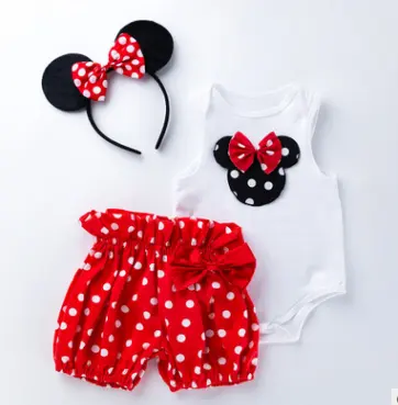 Summer new 0-2 year old baby sleeveless cartoon Harley shorts wearing a three-piece foreign trade children's clothing