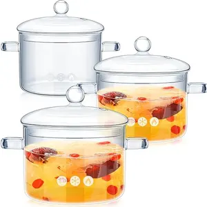 High Borosilicate Large Capacity Glass Simmer Pot Com Tampa E Alça Para Cozinhar E Ferver