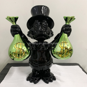 Estatua de Pato de Dibujos Animados Cromada de Alto Brillo Personalizada, Escultura Pop Art del Pato Scrooge <span class=keywords><strong>MC</strong></span>, Pato Dagobert con Dos Bolsas de Dinero - Product Image 3