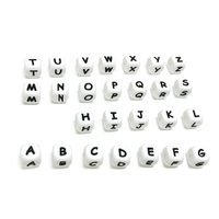 Perles en silicone sans BPA de 10 mm/12 mm pour collier personnalisé, chaîne de sucette, perles de l'alphabet en silicone à mâcher