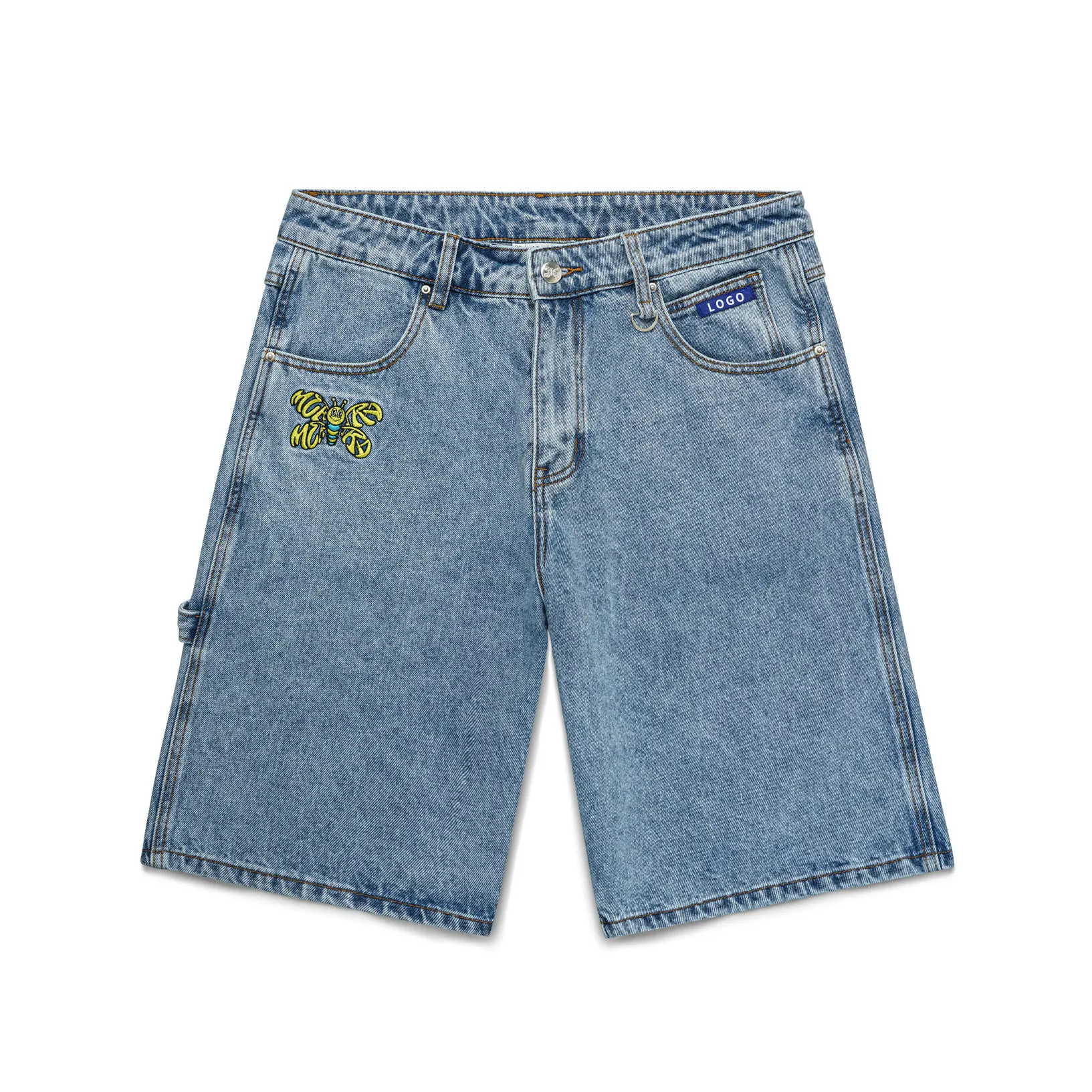 Y2K Luz Azul Jean Carpinteiro Vintage Denim Shorts para Homens Trabalho Personalizado Jeans Shorts