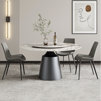 Mobilier moderne Table à manger ronde en acier inoxydable noir de luxe avec dessus en marbre blanc et noir pour la maison et le restaurant