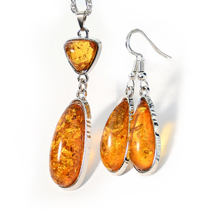 Conjunto de colgante de ámbar Piebald de cristal de cuarzo natural de alta calidad de proveedor al por mayor collar de plata para mujer a la venta - Product Image 3
