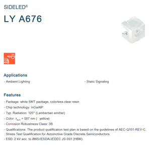 Meilleur prix pour les LED SMD OSRAM LY A676-R1S2-26-Z 550lm 20mA, couleur unique, jaune 587nm, garantie 3 ans, durée de vie 50000 heures - Product Image 2