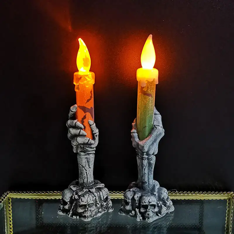 Halloween lampu lilin LED dekorasi tengkorak Halloween alat peraga Lilin