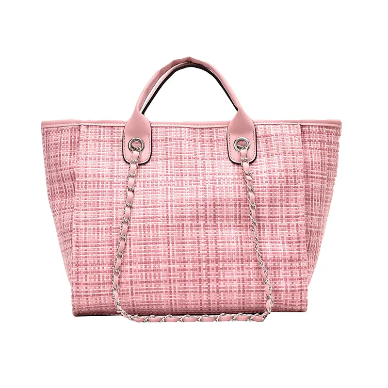 Fashion Women Designer Tote Bag Summer Beach Bag Large Capacity Handbags Top Leather Handle Tweed Handbag Purse
