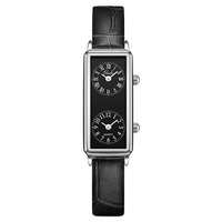 Montre analogique à quartz carrée vintage de haute qualité pour femme, double fuseau horaire, en acier inoxydable, style de niche élégant