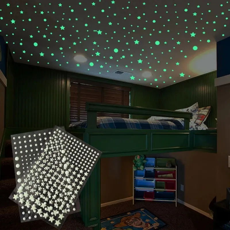 Autocollants muraux lumineux 3D étoiles points, étiquette de décoration de chambre à coucher d'enfant, galaxie, lune, <span class=keywords><strong>bulle</strong></span> foncée, bricolage, pièces