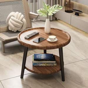 Wood <b>Round</b> Coffee <b>Table</b> With Shelf Living Room Side <b>Table</b> <b>Small</b> Apartment Furniture Nordic Style Modern Design - Product Image 3
