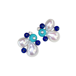 Artisan Designer Irregular Baroque S925 Sterling <b>Silver</b> <b>Stud</b> <b>Earrings</b> With Lustrous Freshwater Keshi Pearls Inlaid Matte Natural - Product Image 1