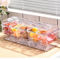 Grand plateau carré en plastique Cool Serve avec 5 récipients et couvercles séparés Serveur à condiments et accessoires de bac à glace
