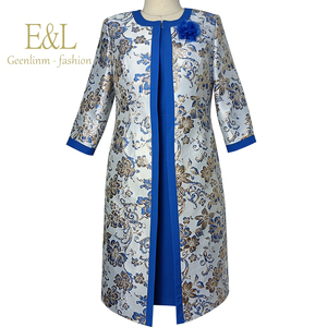 Plus Size 2-Piece Formal African Church Dress Suits Set for Women with Long <b>Jacket</b> and Button Detail - Product Image 3