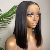 Perruque Bob Lace Front HD à Prix Abordable, Densité 180%, Cheveux Humains Vierges Brésiliens, Sans Colle, Courte et Brillante, avec Dentelle Transparente