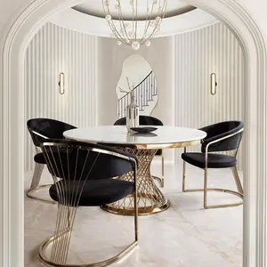 Новый современный Роскошный итальянский круглая мраморная обеденная стол для ленивой Сьюзан 6 10 12 местный золотистый стальной базовый элегантный европейский обеденный стол набор