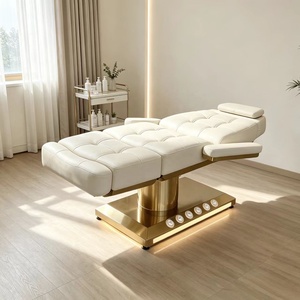Mesa de Masaje Eléctrica Negra, Silla Facial Dorada para Spa y Salón de Pestañas, Cama Curva Rosa para Pestañas con Control de Pie - Product Image 5