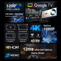 Proyector Google TV 4K 2026 3200 ANSI Nativo 1080P con Enfoque Automático, Proyectores Android con Altavoz LED de 8W