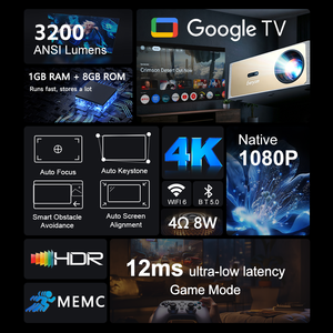 Proyector OEM GTV de 3200 ANSI lúmenes, 12 ms de baja latencia, compatible con <span class=keywords><strong>Google</strong></span> TV, 4K nativo, 1080P, enfoque automático, <span class=keywords><strong>Android</strong></span>. - Product Image 3