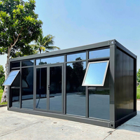 MZECOHOUSE Maison conteneur préfabriquée pliable de 20 pieds avec grandes portes/fenêtres en verre à poulies, Bâtiment de bureau écologique, Bureau à domicile