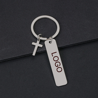 Porte-clés en acier inoxydable rectangulaire 12x50mm avec pendentif croix, vierge, pour impression laser ou UV, porte-clés métallique DIY