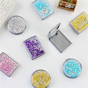 Oem Custom Cute Metal Uv Print Laser Glitter Small Compact Mirror Custom logo