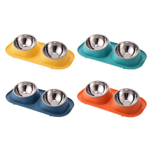 Bol pour animaux de compagnie Youcheng en acier inoxydable, double bol, base en plastique, support inclinable pour le cou, pour chiens et chats, bol à eau facile à nettoyer - Product Image 5