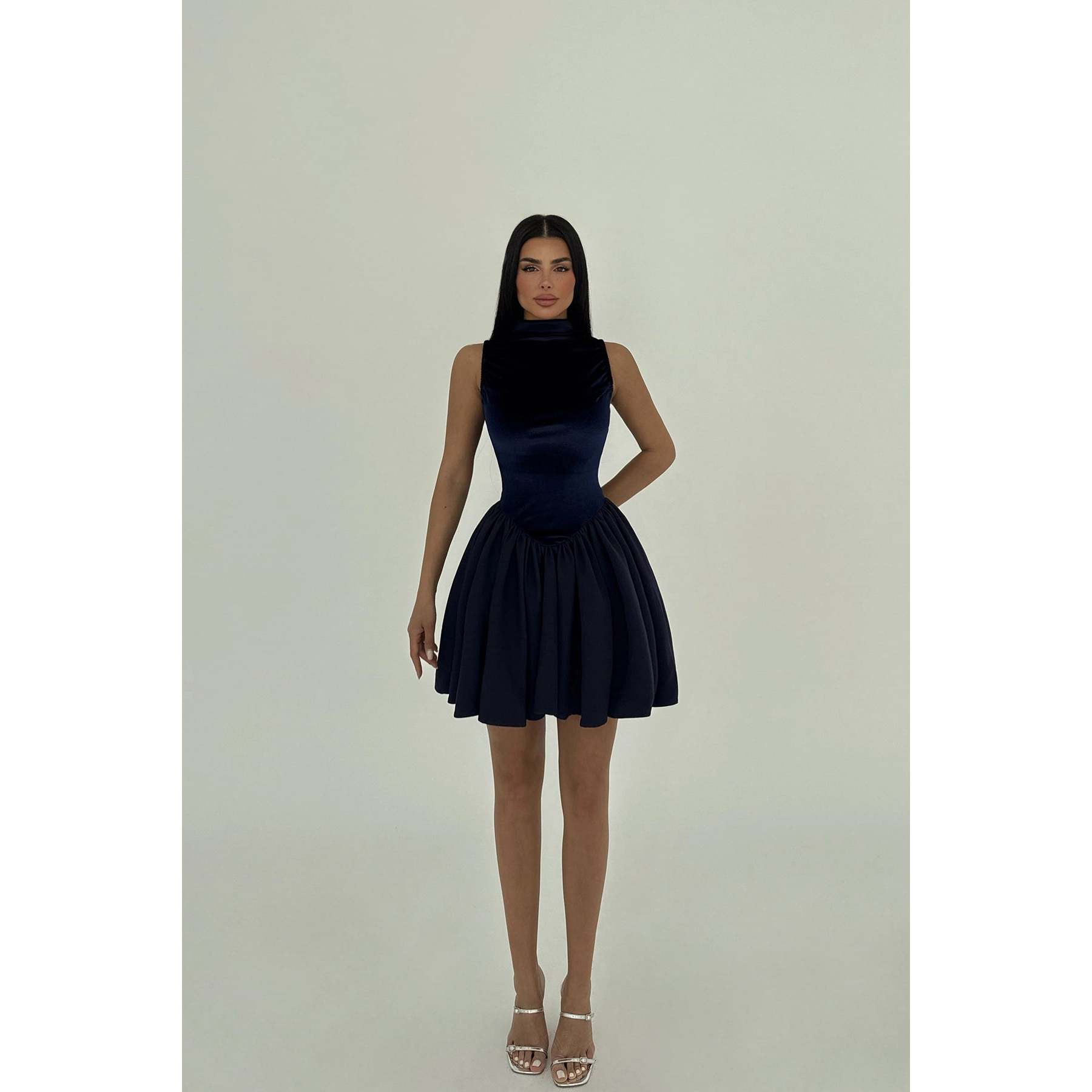 Navy Blue Begonia Mini Dress for Ladies Custom Designed Polyester Sheath  High Collar Straight Sequined Beaded Pearl Trendy New| Alibaba.com