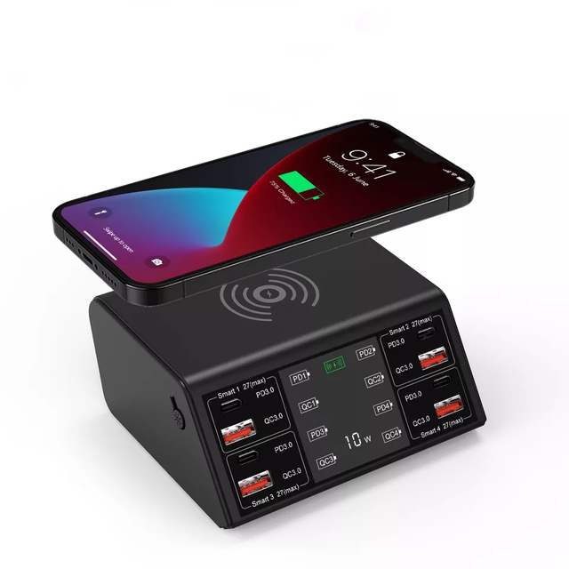 Smart Multi Port Mobile Phone Usb c Charger Quick Charge QC 3.0 PD 100w Usb Charging Station with Lcd Display