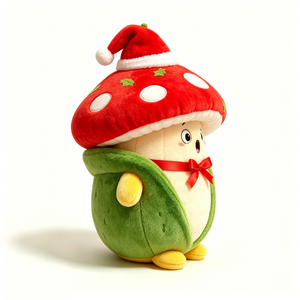 Peluche de Hongo Verde Personalizado para Navidad, Juguete de Peluche de Hongo Navideño con Gorro de Santa y Lazo - Product Image 3