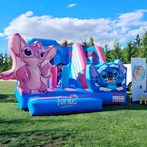 Château gonflable Stitch pour enfants, bleu, toboggan combiné, château gonflable en PVC, HUAAOTOYS, certifié CE, 5m x 5m, garantie de 3 ans - Product Image 2