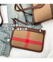 Tas Tote Clutch Wanita PU Bergaya Elegan Bertekstur Motif Kotak-kotak Minimalis Edisi Musim Panas 2026 dengan Lapisan Poliester.
