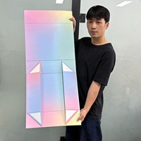Boîte cadeau magnétique pliable à dégradé holographique, logo personnalisé, boîte d'emballage rigide en papier pliable pour cosmétiques