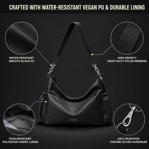 Black Neoprene Women's <b>Messenger</b> <b>Bag</b> <b>Large</b> Capacity Crossbody Shoulder Purse Zipper Closure Water Resistant for Travel - Product Image 5