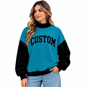 Sweat-shirt surdimensionné à col montant, entièrement personnalisable, nouveau design premium, couleur unie, style streetwear, épaules tombantes, pour femmes - Product Image 1