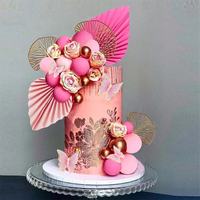 Ensemble de 33 éventails en papier et boules en mousse en forme de fleurs et de papillons roses, ensemble de décoration de gâteaux, fournitures de décoration de fête