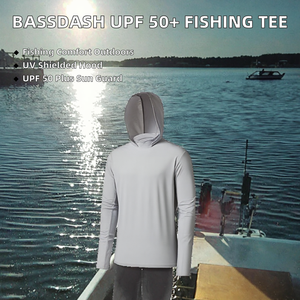 บาสแดช UPF 50 เสื้อยืดตกปลาไนลอน/แคชเมียร์ แรชการ์ดมีฮู้ดป้องกันรังสียูวีสำหรับผู้ชาย - Product Image 2