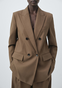 Costumes et blazers pour femmes - Veste structurée à double boutonnage avec revers en pointe, épaulettes, tissu extensible, couleur unie - Product Image 3