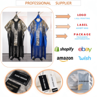 Robes africaines de luxe J0831 pour femmes, robe longue à imprimé pailleté et franges, robe Dashiki, robes Boubou pour femmes avec foulard