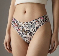 Braguitas de nailon de talle bajo para mujer con estampado mixto de mariposa y leopardo, sin costuras, con borde ondulado festoneado, sedosas, suaves, invisibles y elásticas.