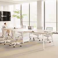 Mesa de Conferencia en Forma de Barra, Mesa Larga de Entrenamiento con Juego de Sillas, Banco Moderno Minimalista de Bambú, Móvil, Ajustable en Altura, Venta al Por Mayor
