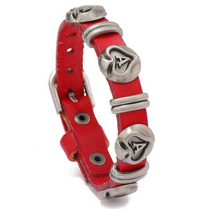 Bijoux à la mode hommes femmes cuir marron tressé as de pique <span class=keywords><strong>Bracelet</strong></span> Punk Poker bêche un fermoir homme <span class=keywords><strong>Bracelet</strong></span> breloques réglable - Product Image 4