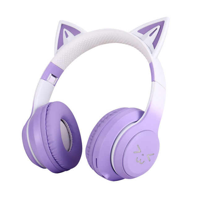 Hot Selling BT-618 Gradient Cat Ear LED Wireless BT 5.0 Headphones Stereo Gaming Headset Surround Sound Effect ENC