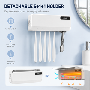 Support mural intelligent pour brosse à dents avec stérilisateur UVC, support de stérilisation pour brosse à dents électrique avec affichage numérique et chargement USB - Product Image 5