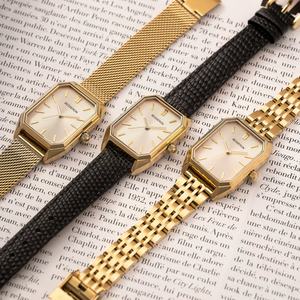 Montre-bracelet personnalisée avec logo privé pour femmes, boîtier rectangulaire carré, bracelet en acier inoxydable argent/or, montre à quartz pour femmes - Product Image 4