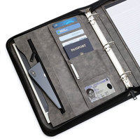 Bolsa de almacenamiento de cuero con cremallera para papeles, documentos de viaje, carpeta de presentación con bolsillos, carpeta de reuniones